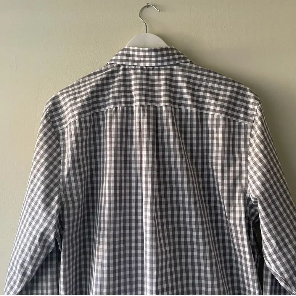 Banana Republic Gray White Plaid & Red No Iron Pinpoint Slim Fit L/S Shirt - L